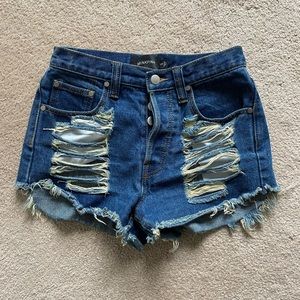 Minkpink distressed high waisted button fly shorts size small